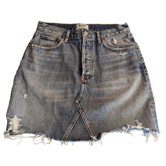 Agolde Dresses & Skirts - AGOLDE jeans LA Quinn high rise frayed distressed denim mini skirt 27
